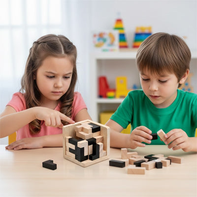 casse tete cube en bois soeur frere reflexion equipe