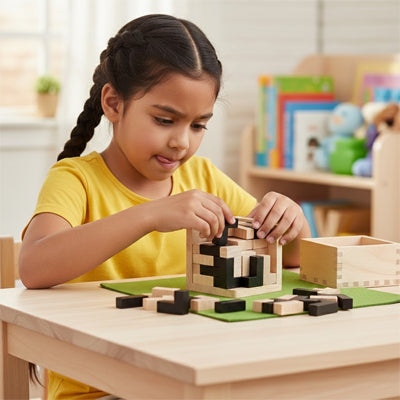 casse tete cube en bois fille concentre assemblage