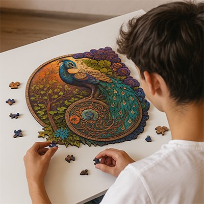 casse tete en bois paon circulaire