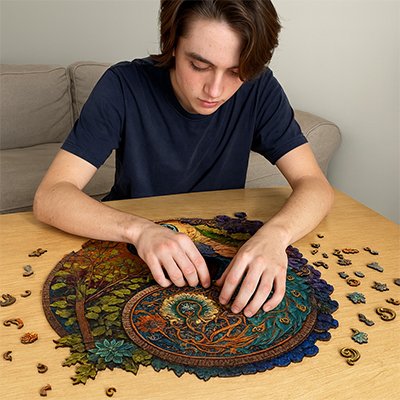 casse tete en bois paon details