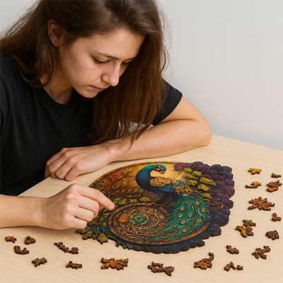 casse tete en bois paon royal